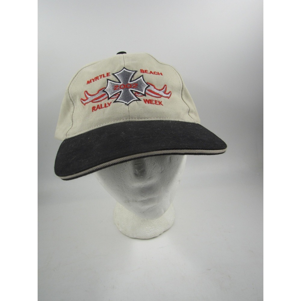 Vintage Headshot Hat Cap Strap Back One Size Beige Myrtle Beach Rally Mens 2000s
